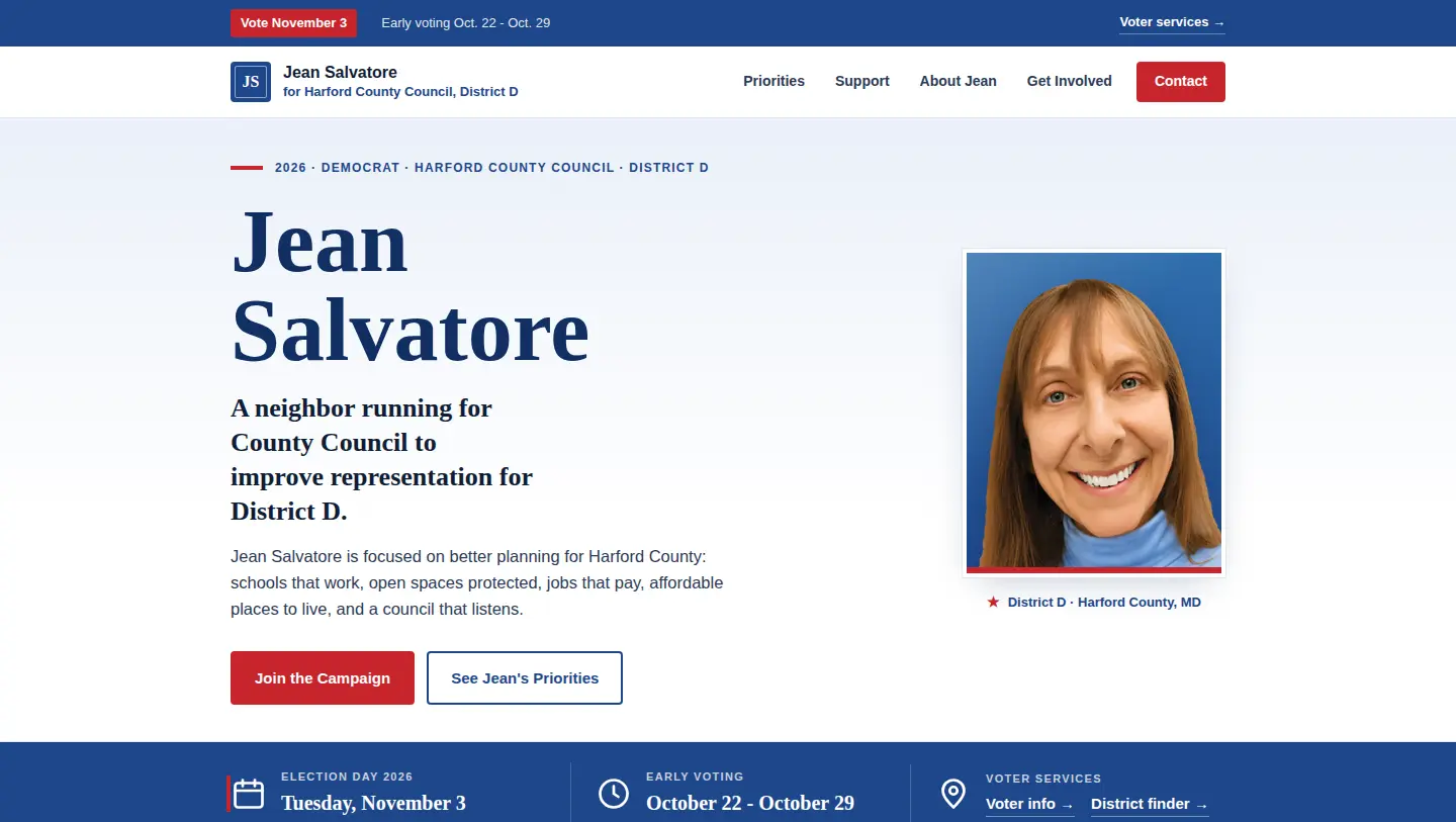 Citizens for Jean Salvatore campaign website homepage